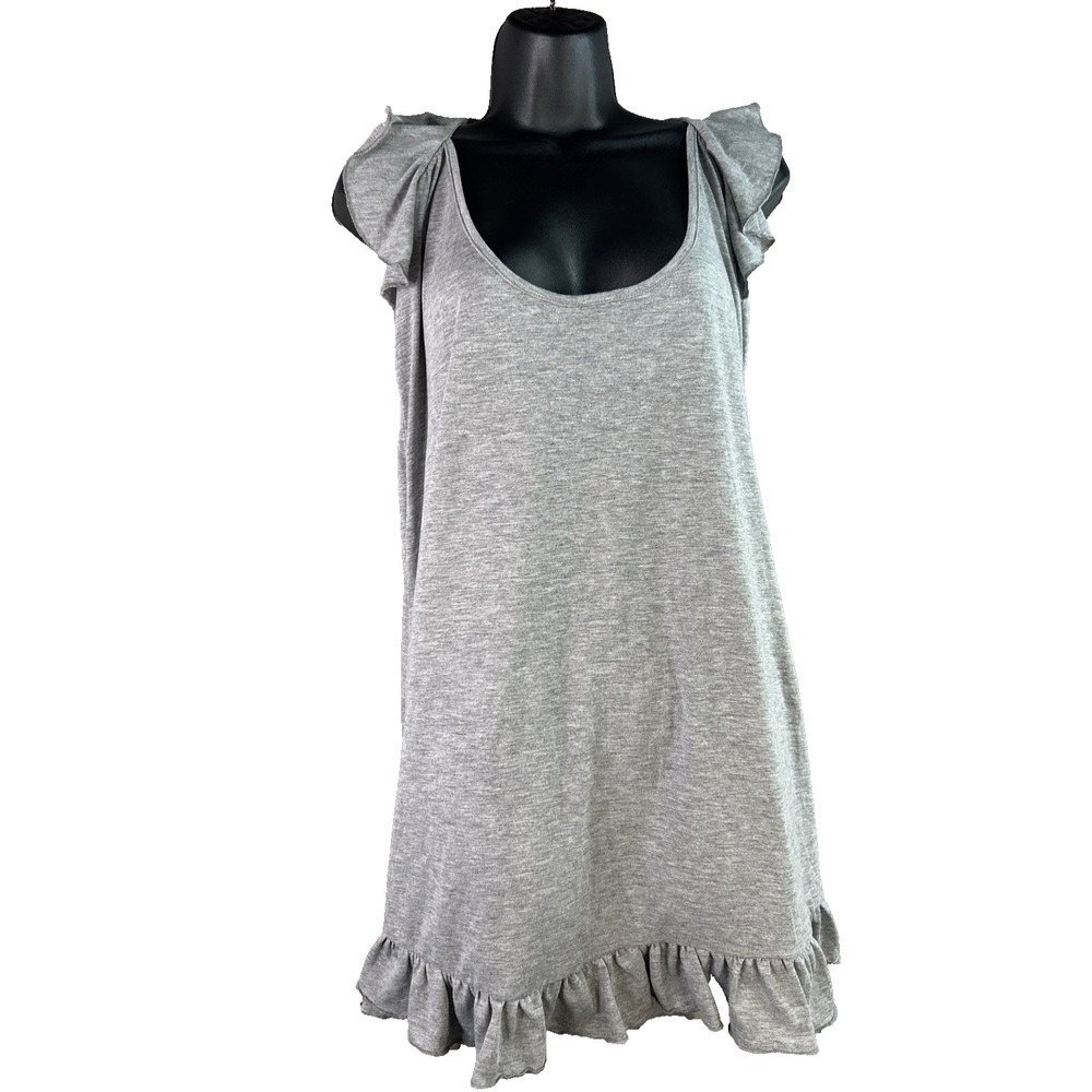 SHEIN Curve Gray Ruffle Hem Tunic‎ Dress | Flutter Sleeve Scoop Neck Mini - Picture 2 of 15
